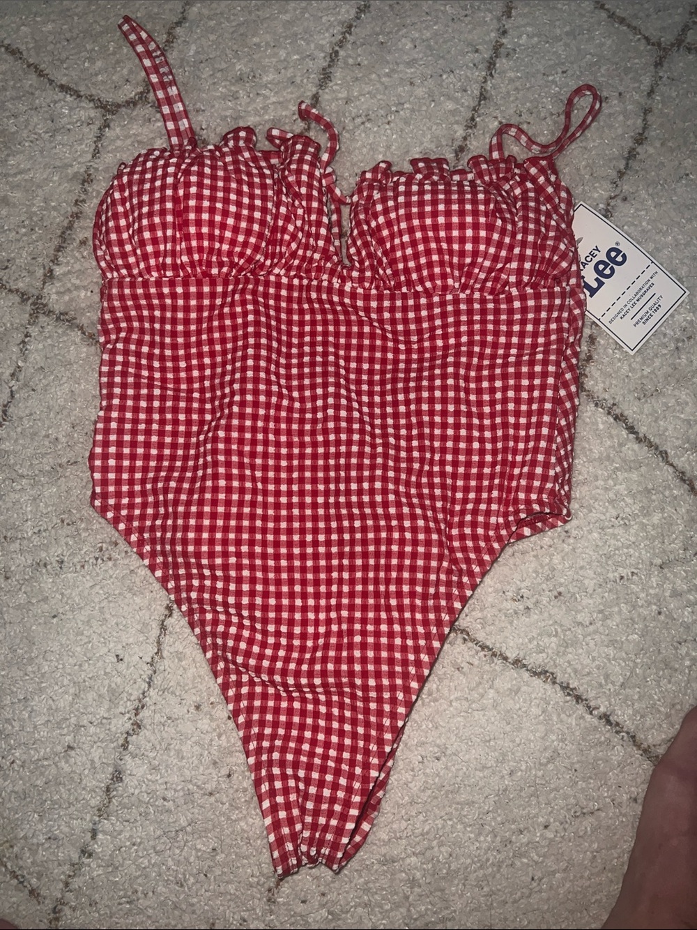Lee Kids Red Gingham One-Piece Swimsuit with Ruffled Bust